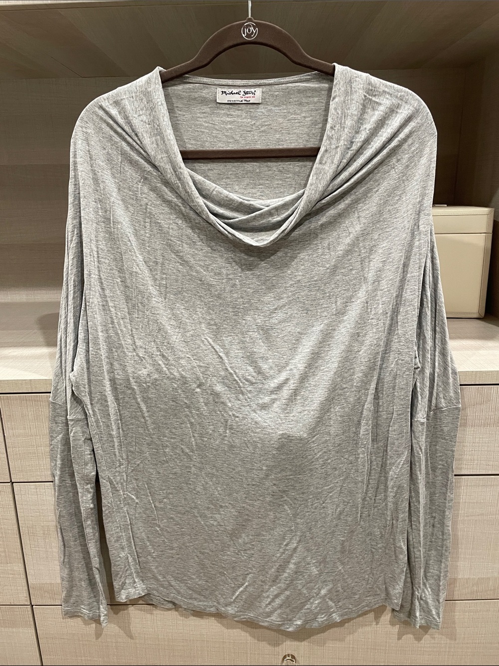 Michael Stars Heather Gray Draped Cowl Neck Long Sleeve Sweater